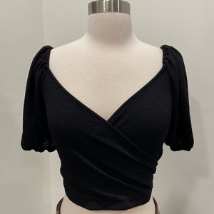 Forever 21 Black Puff Sleeve Crop Top